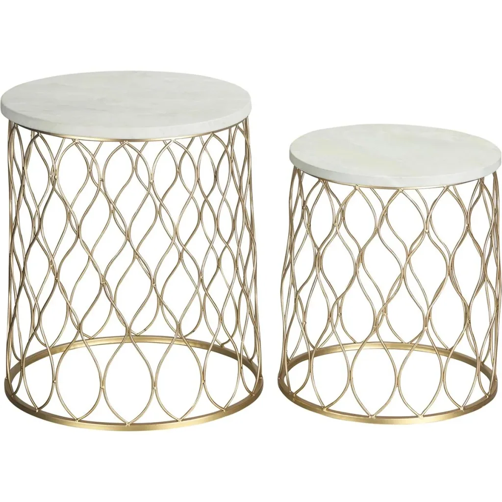 Set aus 2 Gartentischen in Marmor- und Goldoptik, 41 x 46 cm & 35 x 38,5 cm