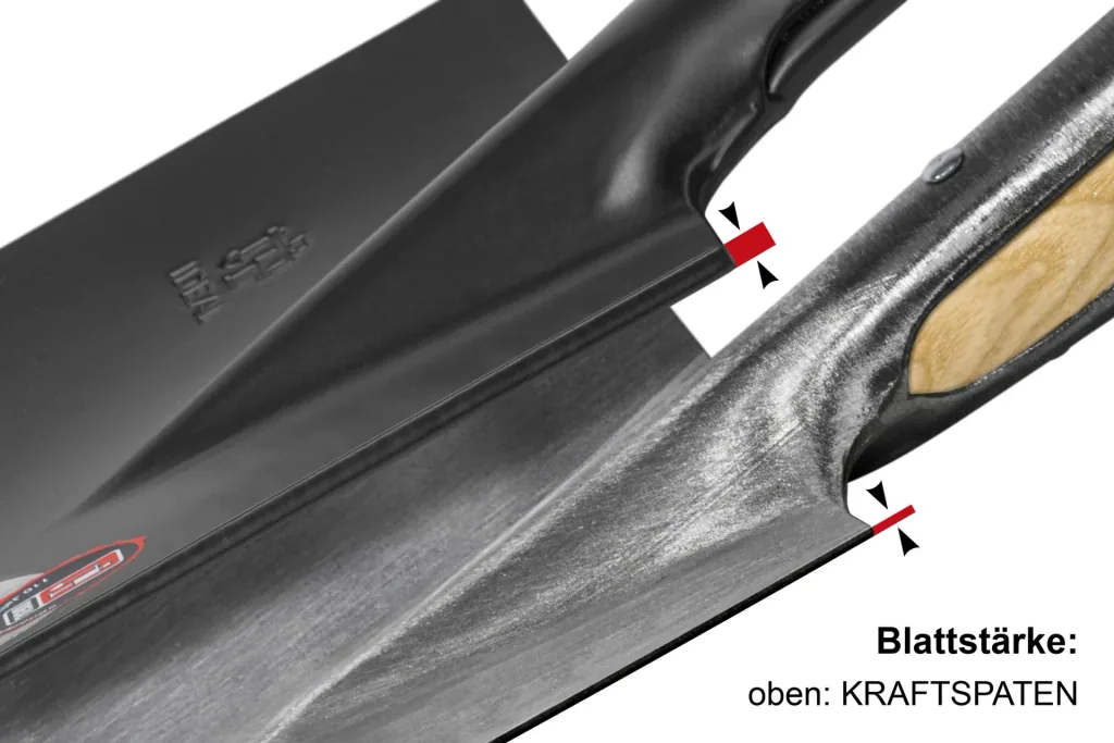 Spaten Kraftspaten, Blattstärke 5 mm, geschweißter Trittschutz pulverbeschichtet, Holzknauf, Stahlrohrstiel 92 cm