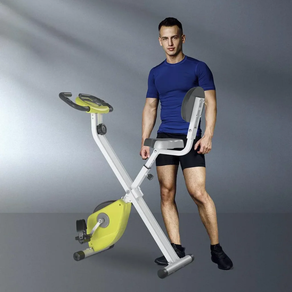 Heimtrainer Fahrradtrainer mit 8 stufig einstellbarem Magnetwiderstand höhenverstellbar Stahl Gelb+Weiß 43 x 97 x 109 cm