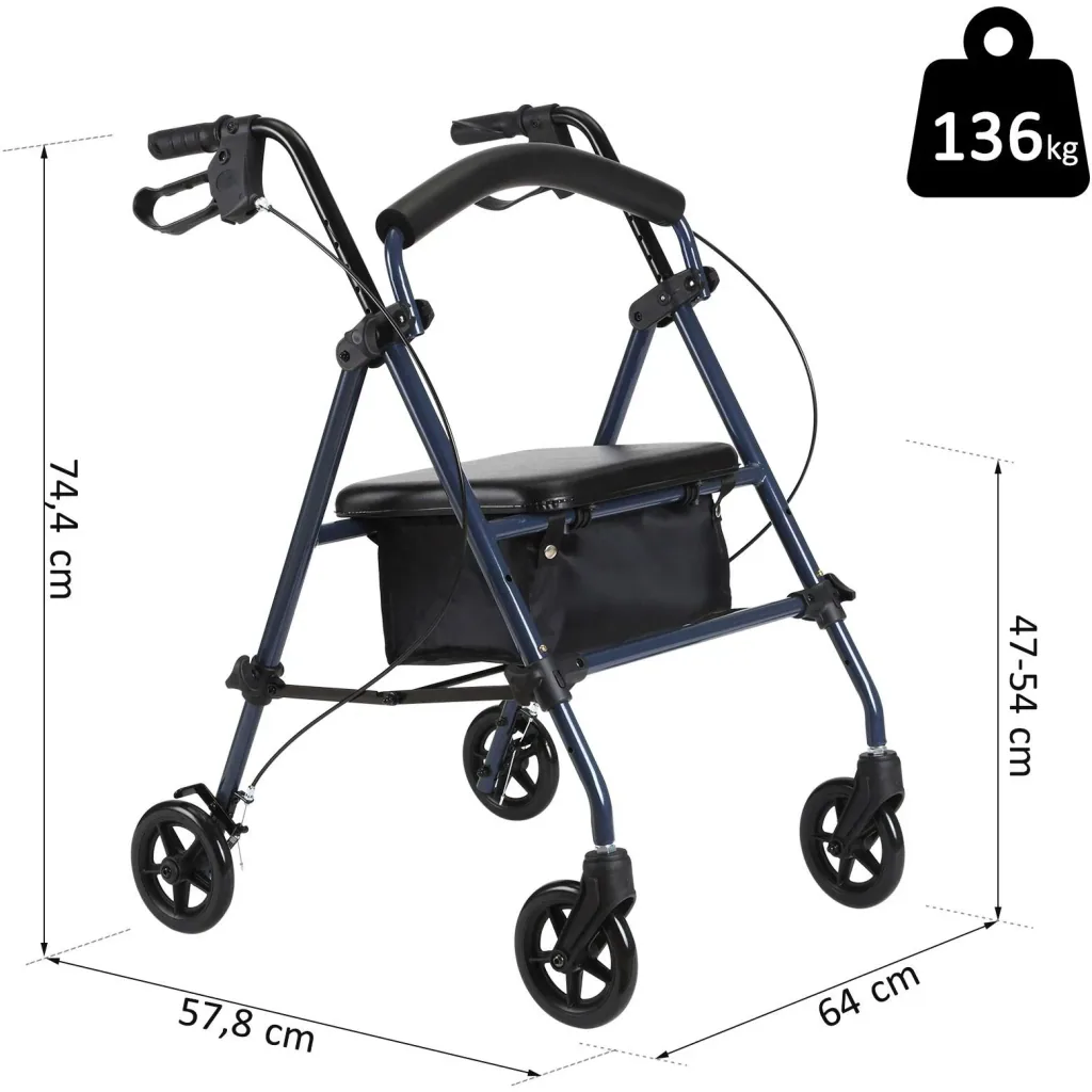 Rollator Gehhilfe Laufhilfe für Senioren höhenverstellbar faltbar Stahl Schwarz