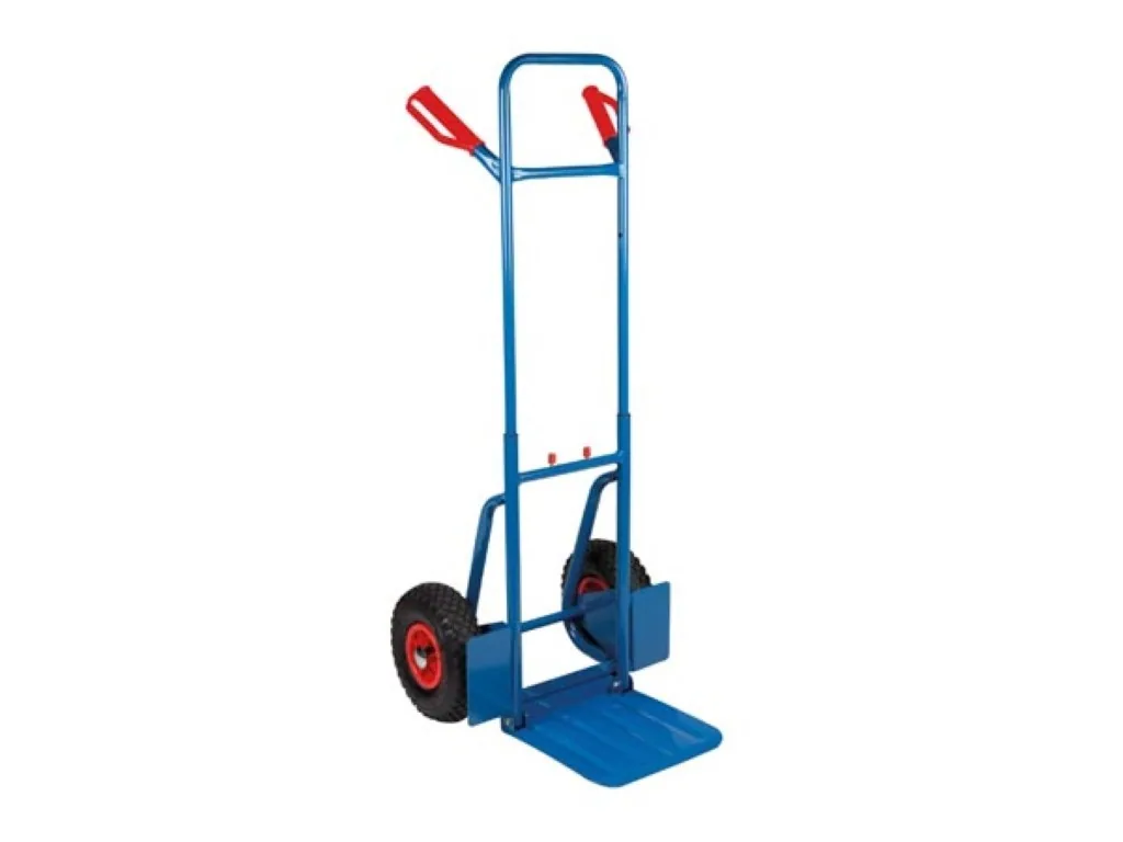 Stahl-Klapp-Sackkarre mit Sicherheitsgriffen, Transportkarre für schwere Lasten bis 150 kg, ergonomischer Griff, Luftreifen, kompakter Klappwagen für Zuhause und Arbeitsplatz, blau