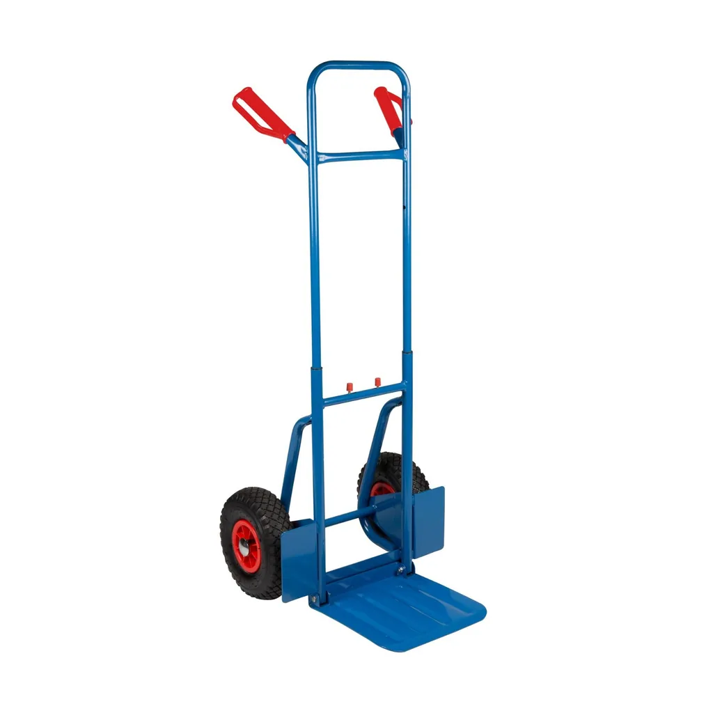 Stahl-Klapp-Sackkarre mit Sicherheitsgriffen, Transportkarre für schwere Lasten bis 150 kg, ergonomischer Griff, Luftreifen, kompakter Klappwagen für Zuhause und Arbeitsplatz, blau