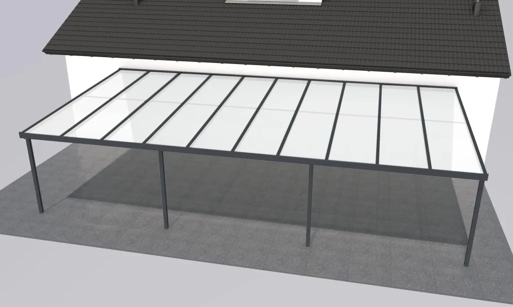 Terrassendach Premium, anthrazit, 10140 x 5060 mm - Polycarbonat Stegplatten 16 mm, opal