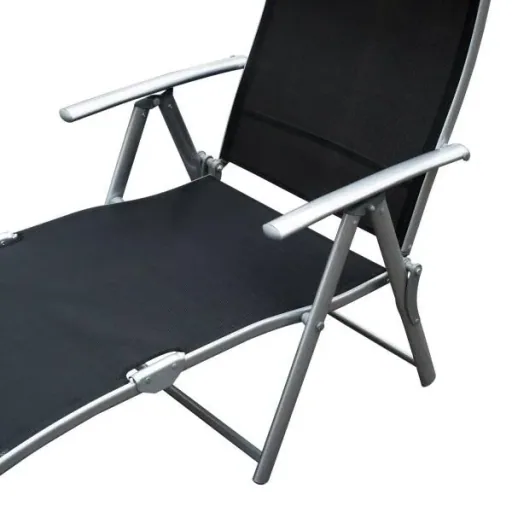 Sonnenliege klappbar mit Kissen Schwarz