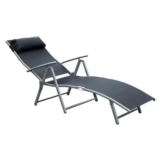 Sonnenliege klappbar mit Kissen Schwarz