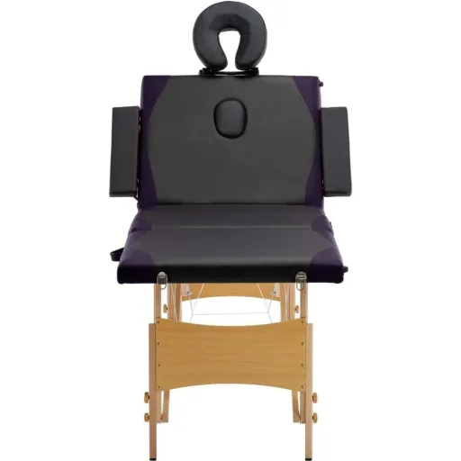 Klappbarer Massagetisch 4 Zonen Holz schwarz und lila