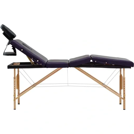 Klappbarer Massagetisch 4 Zonen Holz schwarz und lila