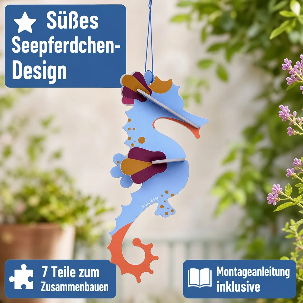 Studio ROOF Ornament, Bastel-Set, 3D Wandobjekt - Seepferdchen