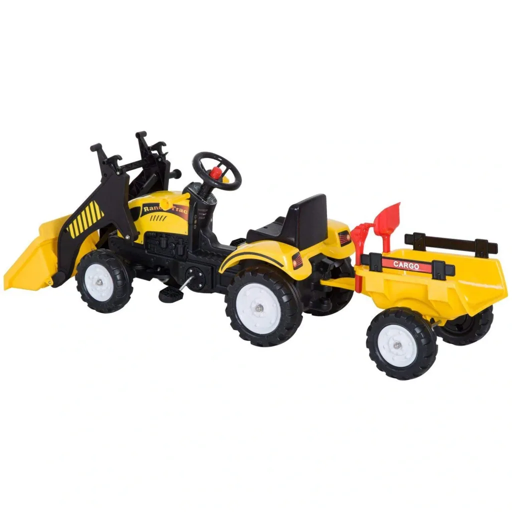 Tretauto Traktor mit Fontlader und Anhänger ab 3 Jahre Schwarz+Gelb