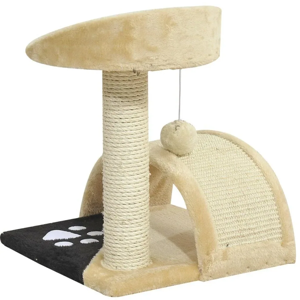 Katzenbaum mit beigem Plüsch 36 cm x 36 cm x 44 cm