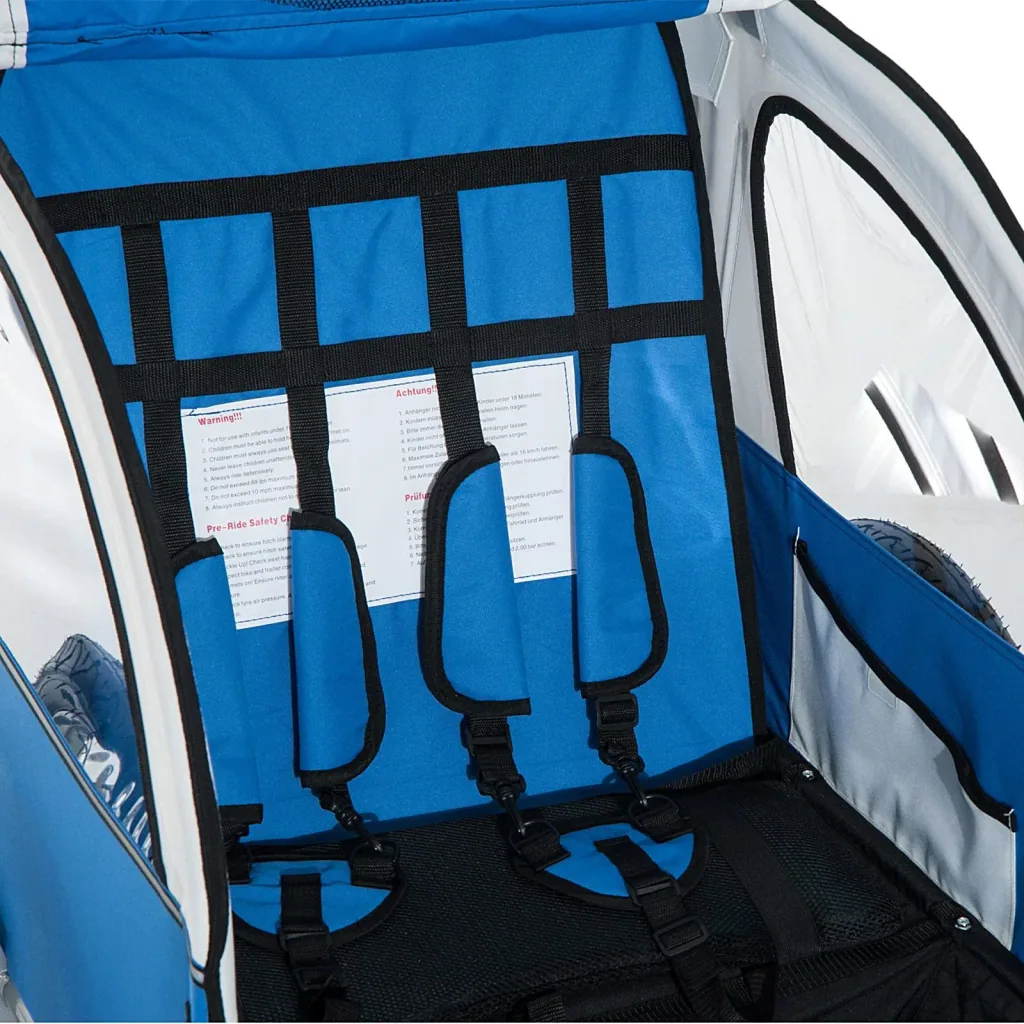 Kinderanhänger 2 in 1 Fahrradanhänger Jogger 360° Drehbar Blau-Grau