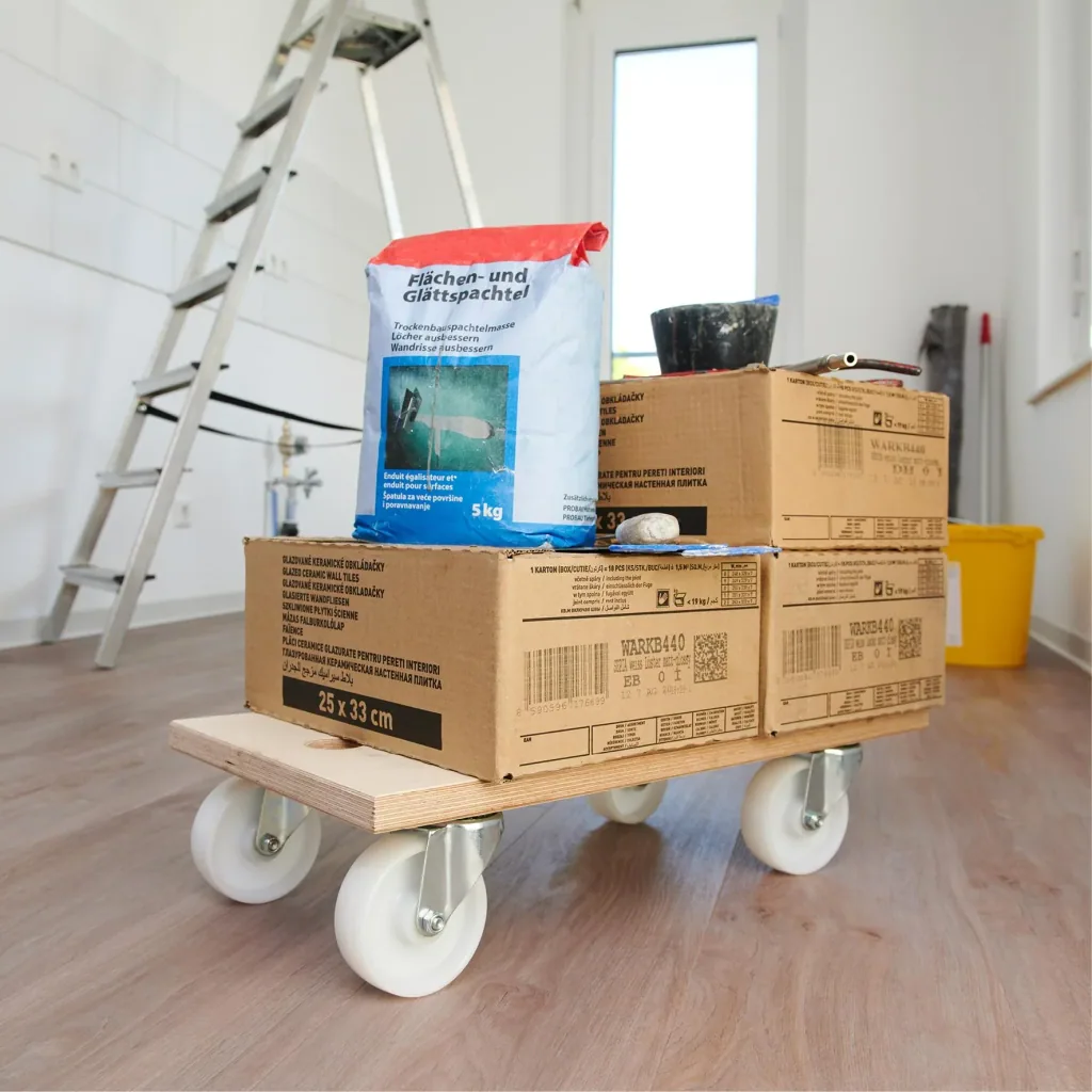 Transporthilfe MM 1127, 59 x 30 x 14,5 cm, harte Rollen Ø 100 mm, Rollenlager, Multiplex Birke FSC®, Tragkraft 500 kg