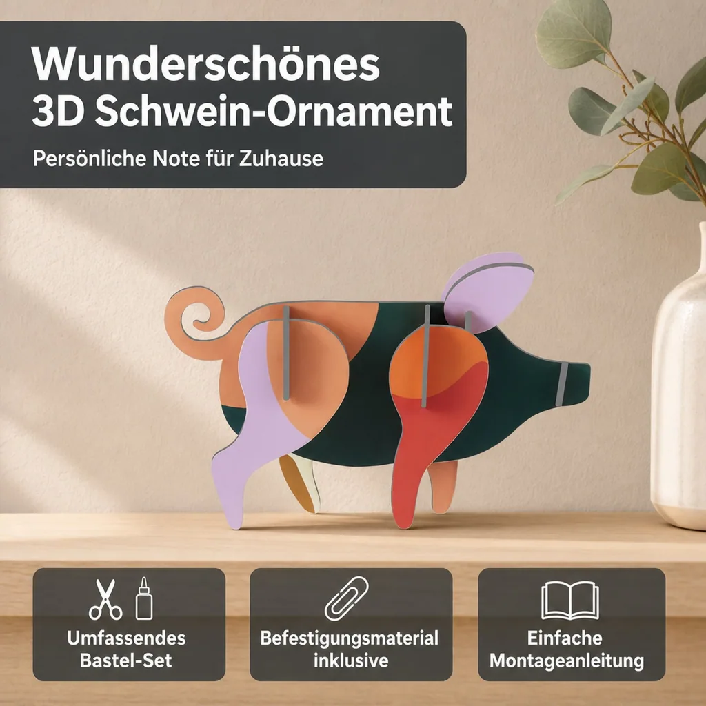 Studio ROOF Ornament, Bastel-Set, 3D Wandobjekt - Schwein