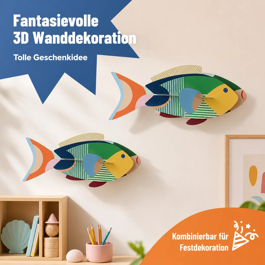 Studio ROOF Bastel-Set, 3D Wandobjekt, 3D Dekoration - Luna Fisch