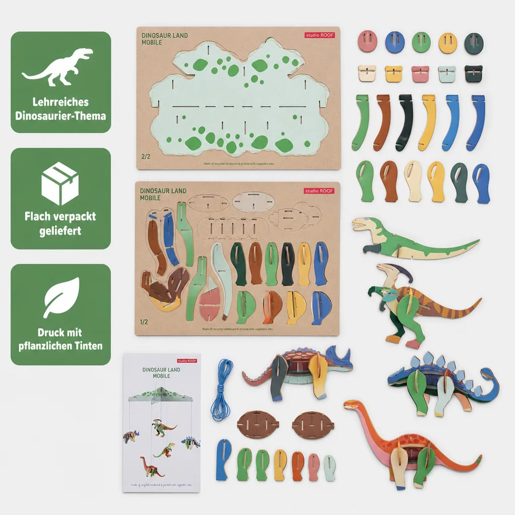 Studio ROOF Bastel-Set, 3D Wandobjekt, Baby Mobile - Dinosaurierland