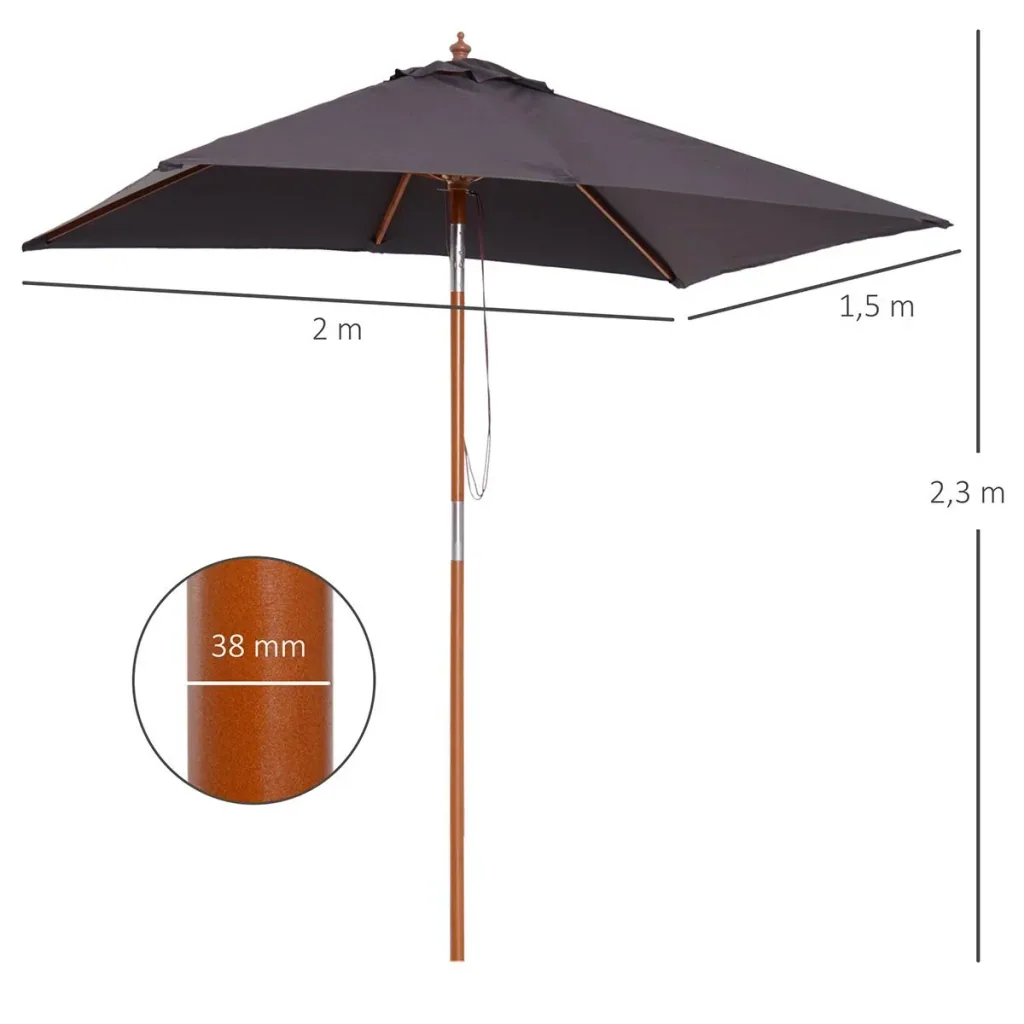 Sonnenschirm Knickbarer Gartenschirm Strandschirm 3-stufig einstellbar Tannenholz+Polyester Dunkelgrau 200 x 150 x 230 c