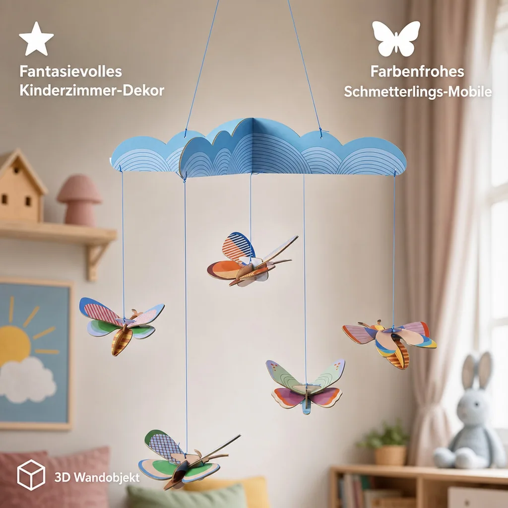 Studio ROOF Bastel-Set, 3D Wandobjekt, Baby Mobile - Schmetterlingstanz