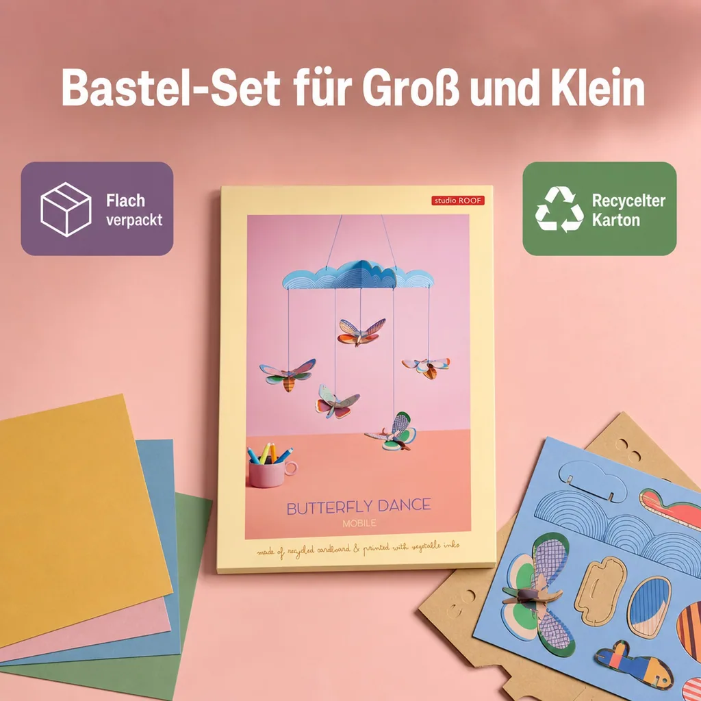 Studio ROOF Bastel-Set, 3D Wandobjekt, Baby Mobile - Schmetterlingstanz