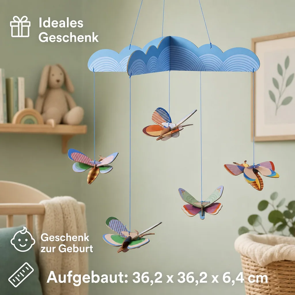 Studio ROOF Bastel-Set, 3D Wandobjekt, Baby Mobile - Schmetterlingstanz
