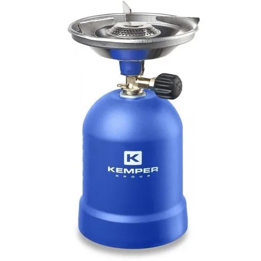 Gaskocher mit Windschutz 1200 Watt Blau mit Gastank