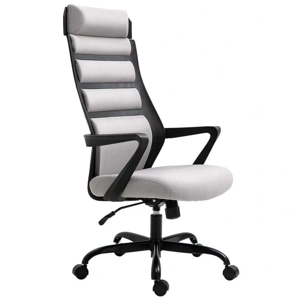 Bürostuhl Ergonomischer Drehstuhl mit Wippenfunktion Armlehne höhenverstellbar Kunstleinen Stahl Grau+Schwarz 60 x 64 x
