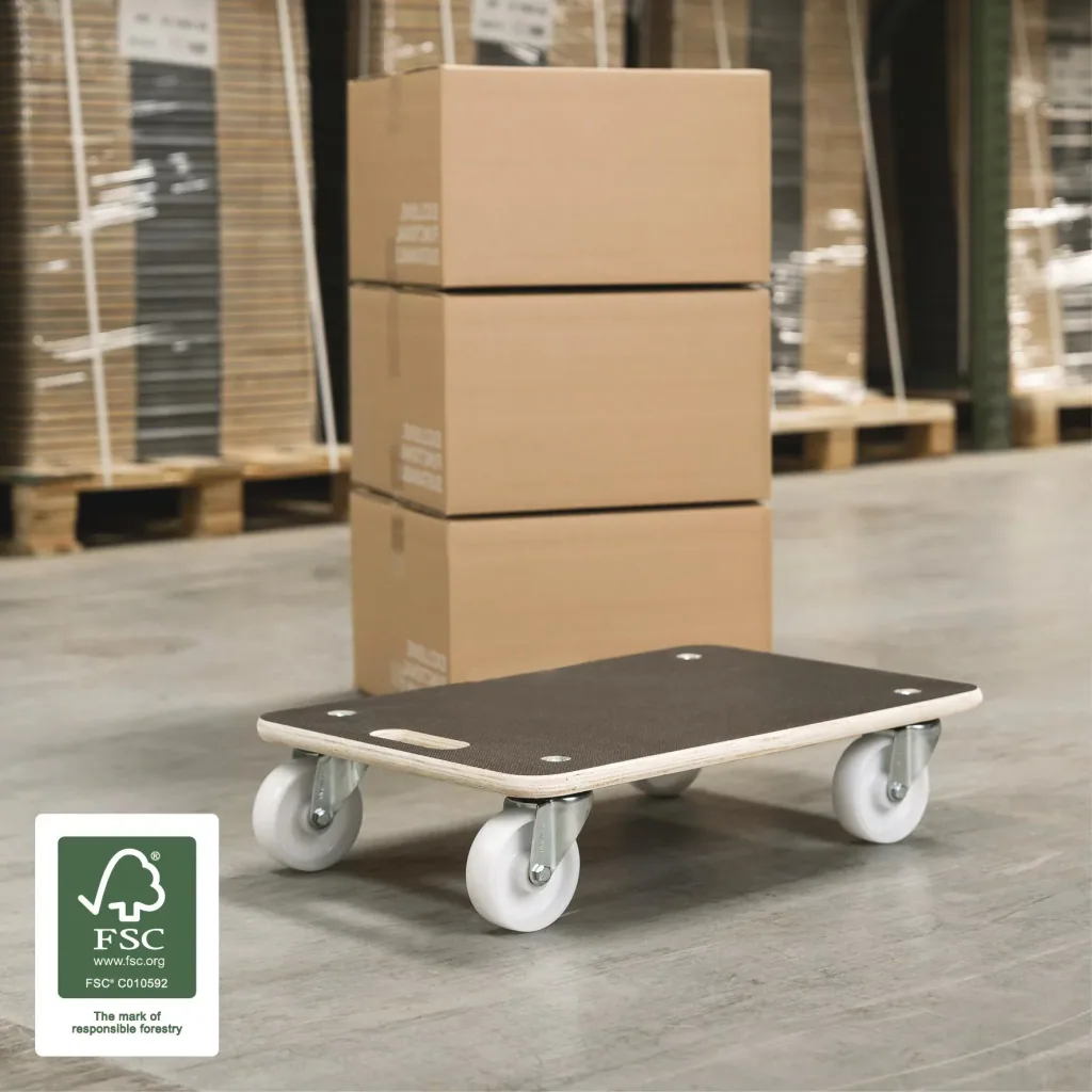 Transporthilfe MM 1614, 59 x 39 x 13,5 cm, harte Rollen Ø 100 mm, Rollenlager, Platte Maxigrip FSC®, 400 kg Tragkraft