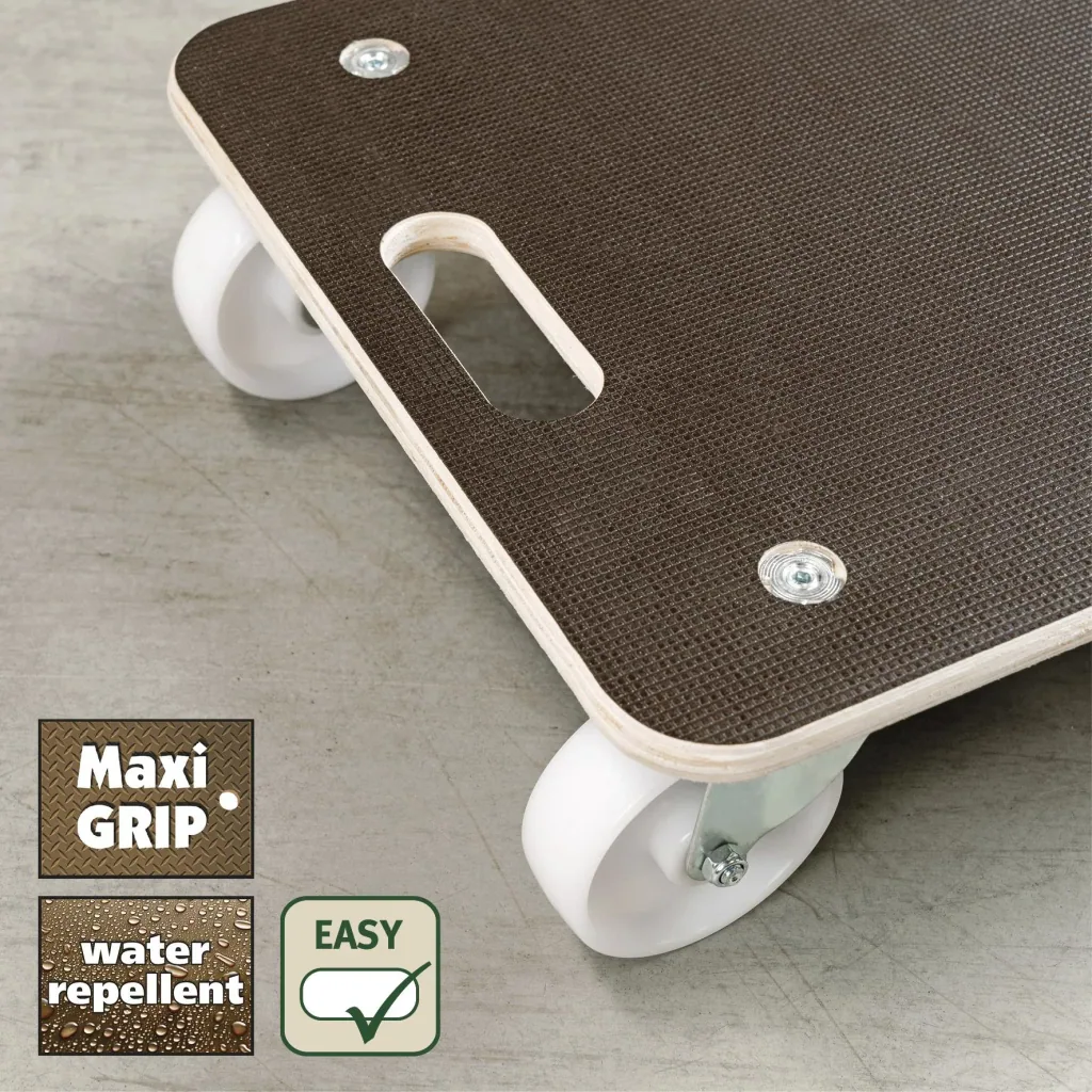 Transporthilfe MM 1614, 59 x 39 x 13,5 cm, harte Rollen Ø 100 mm, Rollenlager, Platte Maxigrip FSC®, 400 kg Tragkraft