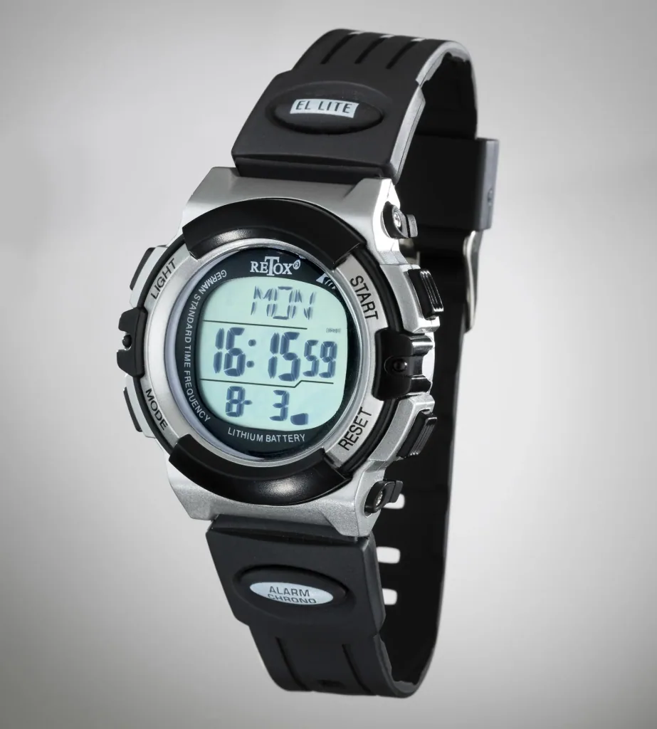 "RETOX" Funk LCD Armbanduhr mit Alarm, Stoppuhr + Datumanzeige, 3ATM
