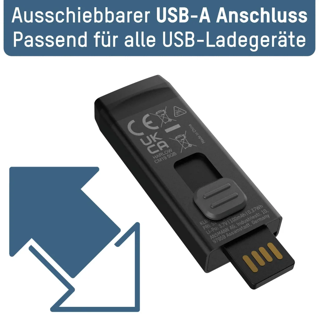Mini LED Taschenlampe mit integriertem USB-A-Stecker, dimmbar