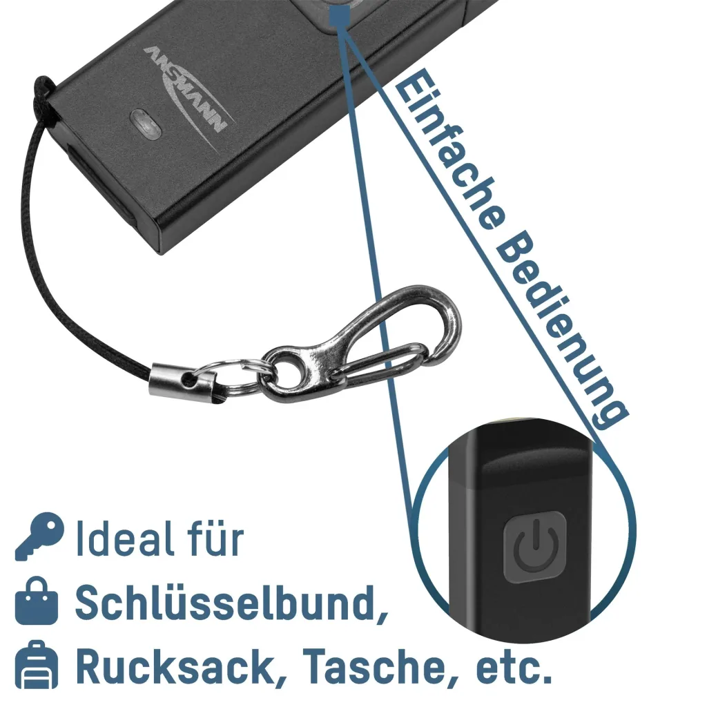 Mini LED Taschenlampe mit integriertem USB-A-Stecker, dimmbar