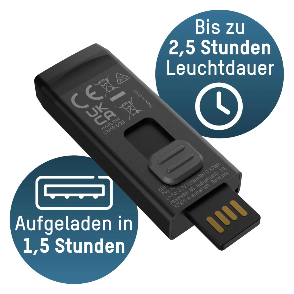 Mini LED Taschenlampe mit integriertem USB-A-Stecker, dimmbar