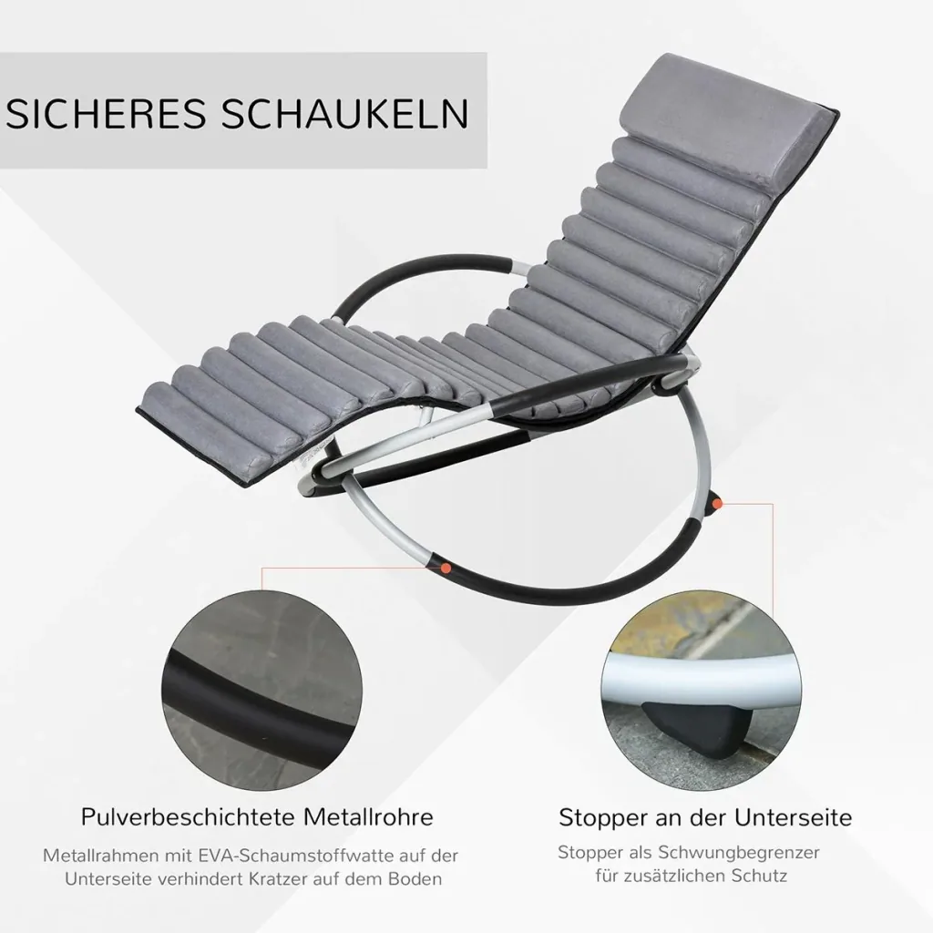 Schaukelstuhl ergonomischer 2 In 1 Schwingsessel Gartenstuh Schaukelliege Metall Texteline kugelförmig Dunkelgrau 150 x