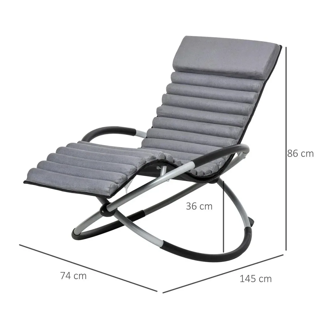 Schaukelstuhl ergonomischer 2 In 1 Schwingsessel Gartenstuh Schaukelliege Metall Texteline kugelförmig Dunkelgrau 150 x