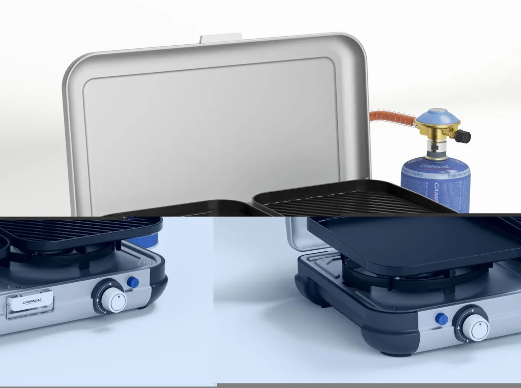 Camping Kitchen 2, Grill & Go CV, Kocher mit zwei Brennern, zwei extra Grillplatten