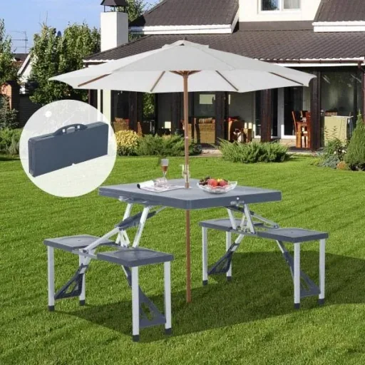 Campingtisch Alu Klappbar Schwarz 4 Personen