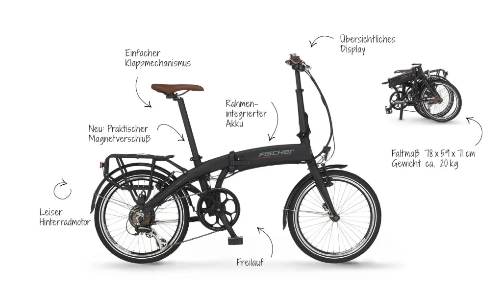 Unisex E-Bike Faltrad, 20 Zoll, Rahmengröße 30 cm, 7-Gang Kettenschaltung, schwarz matt, FR18