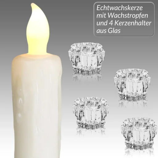 LED Stabkerze 4er Set Ø2,1cm inkl. Kerzenhalter