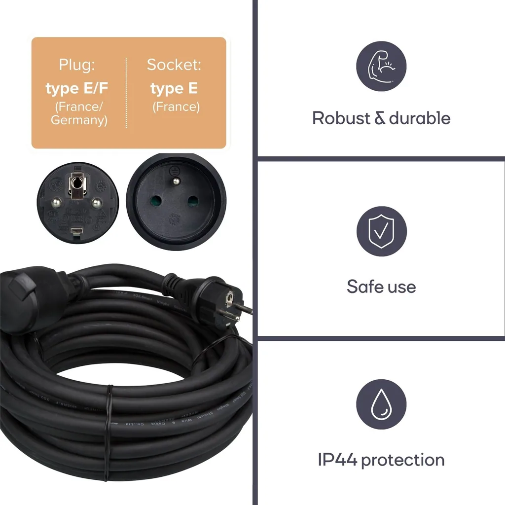 Gummiverlängerungskabel 10 M 3G2.5 Pin-Erdung