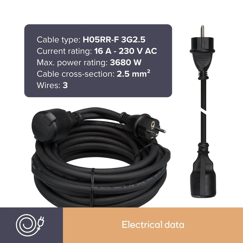 Gummiverlängerungskabel 10 M 3G2.5 Pin-Erdung