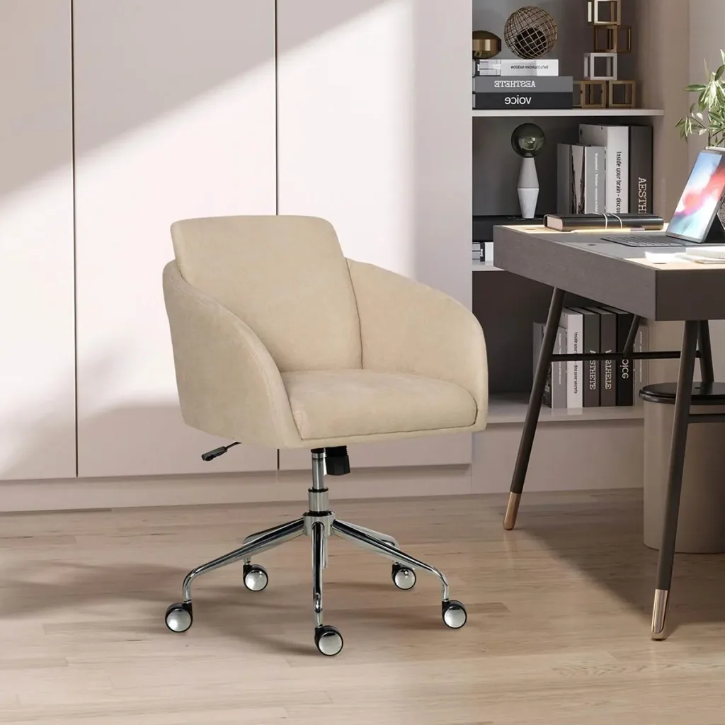 Bürostuhl mittelhoch Schreibtischstuhl Drehstuhl ergonomischer Computerstuhl höhenverstellbar Smat-Touch Metall Beige 64