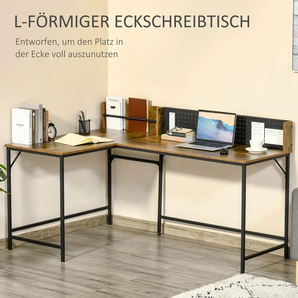 Computertisch Eckschreibtisch L-Form Arbeitstisch platzsparender Gaming PC Workstation für Home-Office Industriedesign M