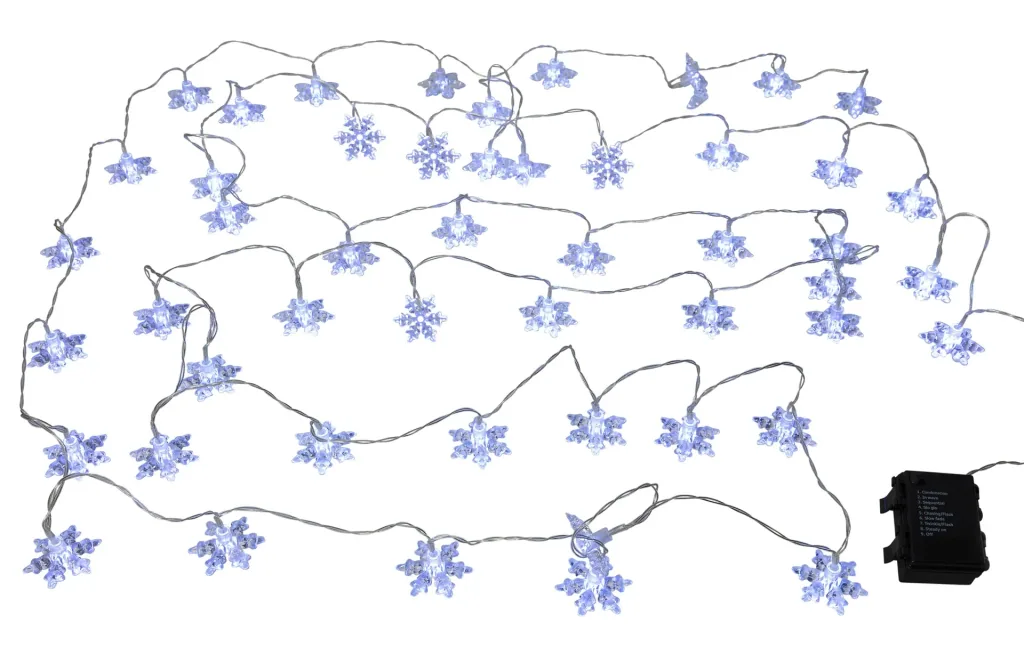 Batterielichterkette mit Schneeflocken Dekoration, 50 weiße LEDs