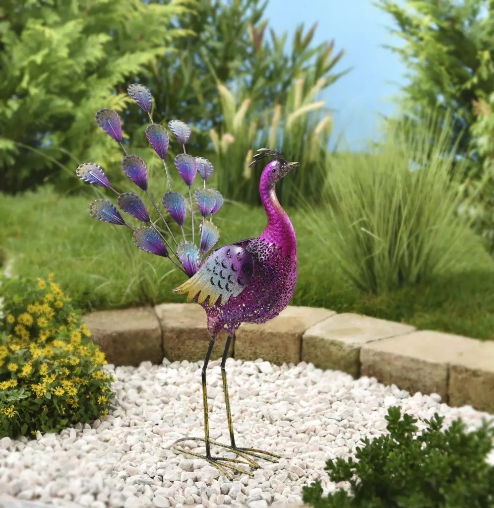 Metalldeko- Pfau Bonnie mit LED Solarbeleuchtung