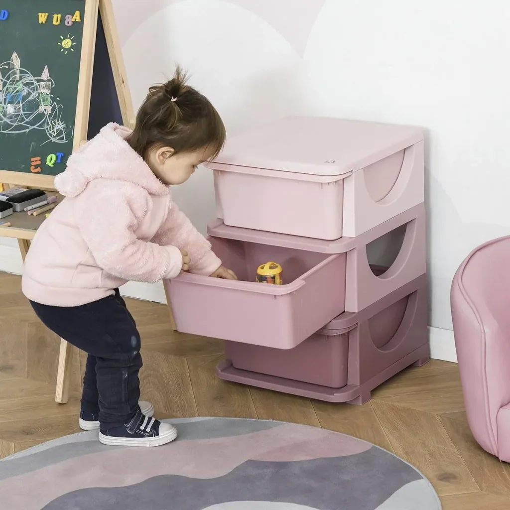 Schubladenschrank für Kinder mit Stauraum Aufbewahrungsboxen Spielzeug-Organizer Spielzeugkiste drei Ebene für Kinderzim