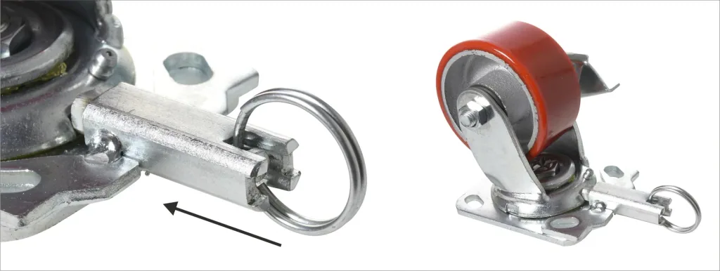 Schwerlast Bock- & Lenkrolle DIRECTION LOCK 3in1 - Ø 100 mm, Gusseisen, soft, 2 Einspritzdüsen, Bremse, Tragkraft 230 kg