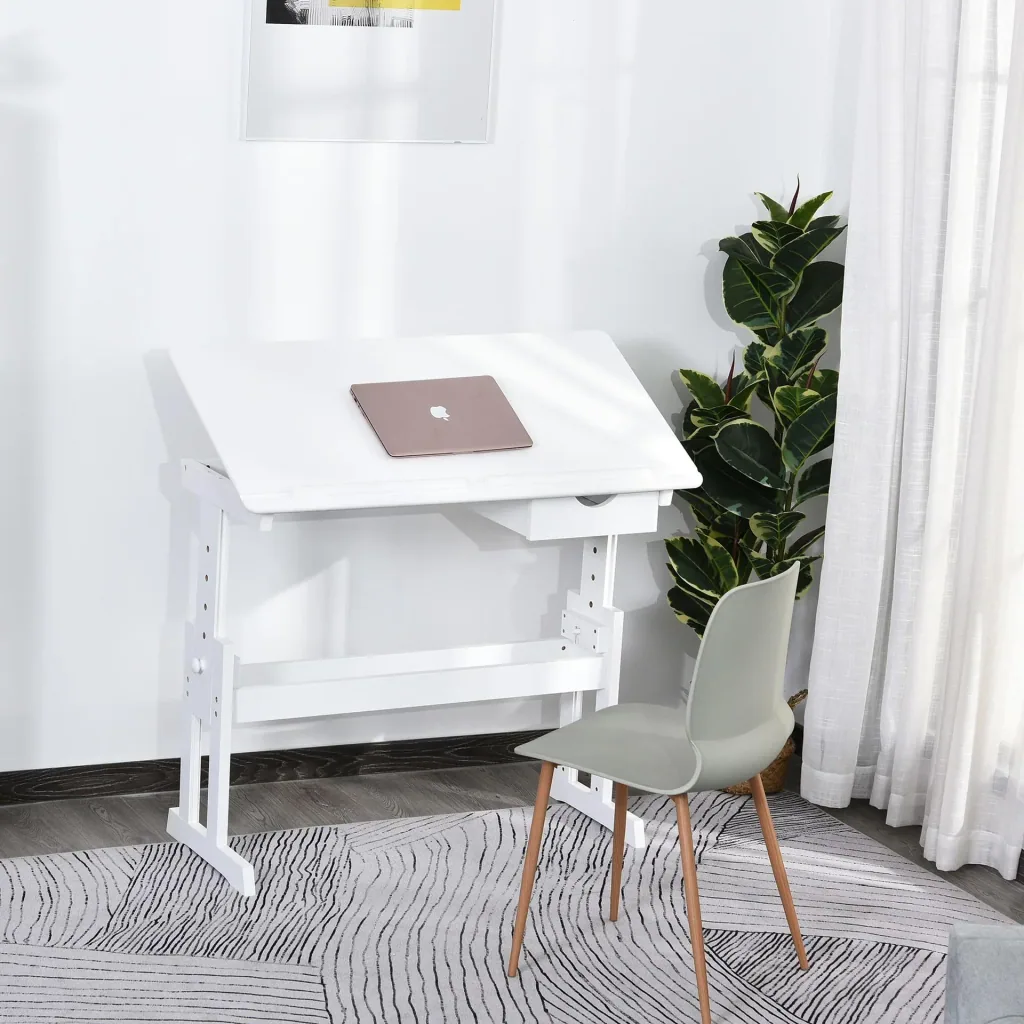 Arbeitstisch verstellbar mit Schublade, weiß