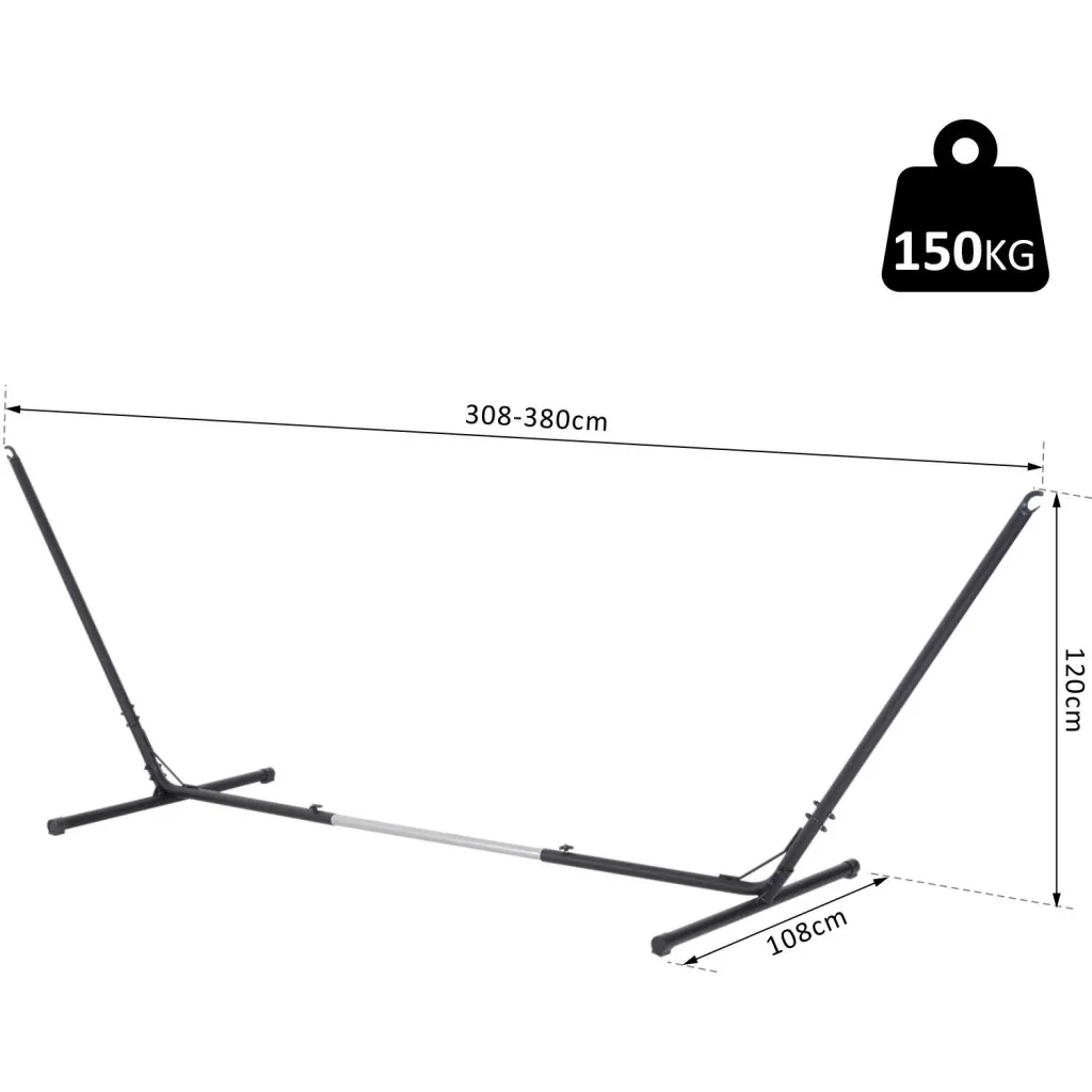 Hängemattengestell für Hängematte Hängemattenständer größenverstellbar (308 380) x 108 x 120 cm bis 150 kg