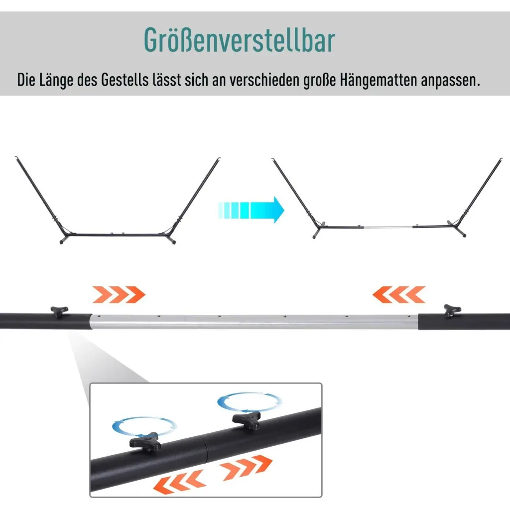 Hängemattengestell für Hängematte Hängemattenständer größenverstellbar (308 380) x 108 x 120 cm bis 150 kg