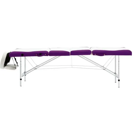 Klappbarer Massagetisch 4 Zonen Aluminium weiß und lila