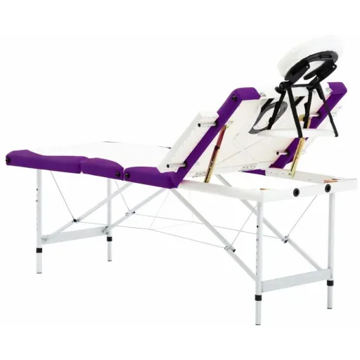 Klappbarer Massagetisch 4 Zonen Aluminium weiß und lila